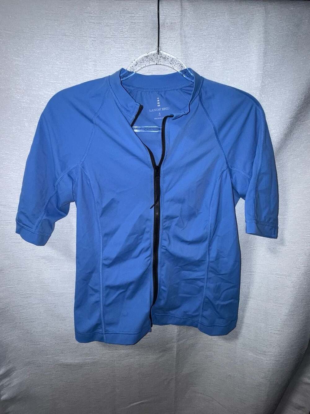 Lands' End Women's Blue Half-Zip Swim Rash Guard Shirt